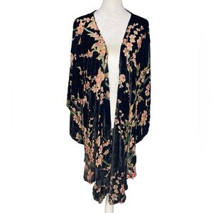 NWOT! Betsey Johnson Black Floral Velvet Burnout Wrap Shawl Pink Blooms 90”x21”